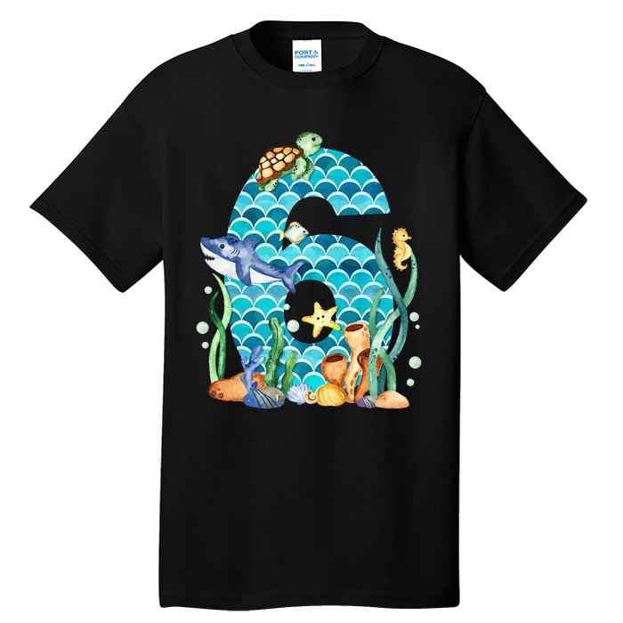 6th Birthday Sea Fish Ocean Animals Aquarium 6 Year Old Tall T-Shirt