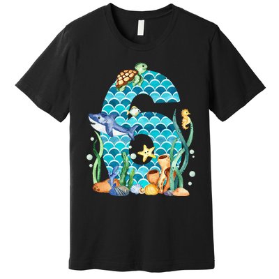 6th Birthday Sea Fish Ocean Animals Aquarium 6 Year Old Premium T-Shirt