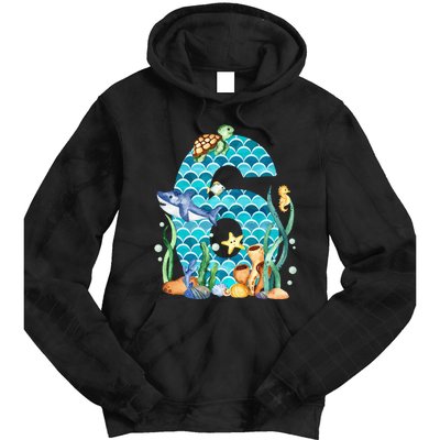 6th Birthday Sea Fish Ocean Animals Aquarium 6 Year Old Tie Dye Hoodie