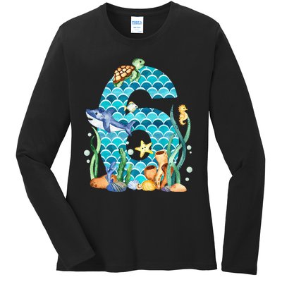 6th Birthday Sea Fish Ocean Animals Aquarium 6 Year Old Ladies Long Sleeve Shirt