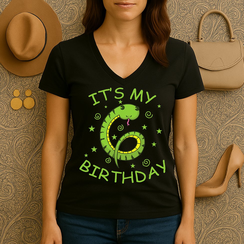 6th Birthday Snake As Number Child Women's V-Neck T-Shirt