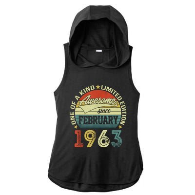 60th Birthday Tees 60 Year Old Awesome Since February 1963 Ladies PosiCharge Tri-Blend Wicking Draft Hoodie Tank