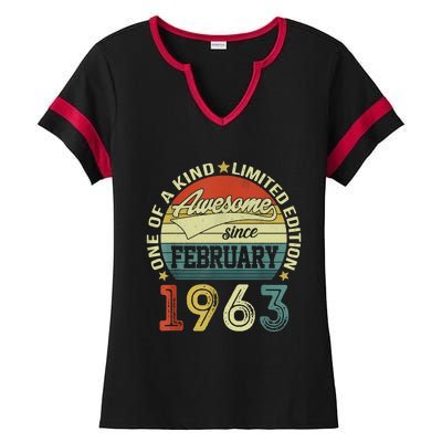 60th Birthday Tees 60 Year Old Awesome Since February 1963 Ladies Halftime Notch Neck Tee