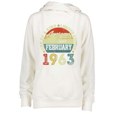 60th Birthday Tees 60 Year Old Awesome Since February 1963 Womens Funnel Neck Pullover Hood