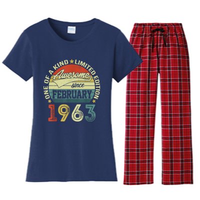 60th Birthday Tees 60 Year Old Awesome Since February 1963 Women's Flannel Pajama Set