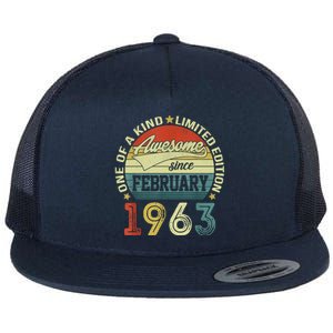 60th Birthday Tees 60 Year Old Awesome Since February 1963 Flat Bill Trucker Hat