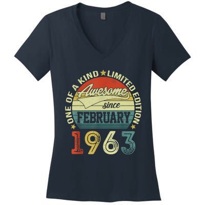 60th Birthday Tees 60 Year Old Awesome Since February 1963 Women's V-Neck T-Shirt