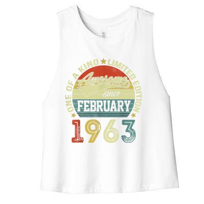 60th Birthday Tees 60 Year Old Awesome Since February 1963 Women's Racerback Cropped Tank