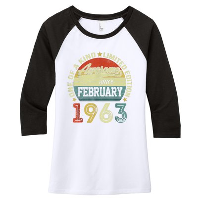 60th Birthday Tees 60 Year Old Awesome Since February 1963 Women's Tri-Blend 3/4-Sleeve Raglan Shirt