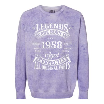 65th Birthday Tee Vintage Legends Born In 1958 65 Years Old Colorblast Crewneck Sweatshirt