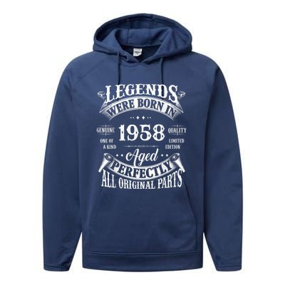 65th Birthday Tee Vintage Legends Born In 1958 65 Years Old Performance Fleece Hoodie