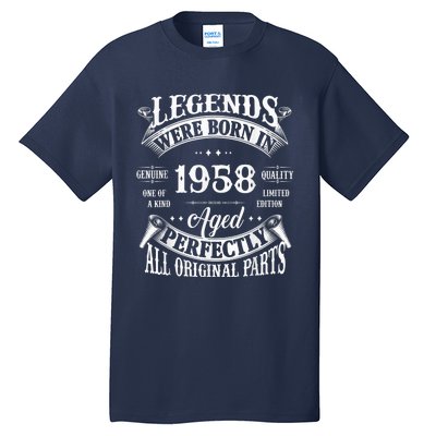 65th Birthday Tee Vintage Legends Born In 1958 65 Years Old Tall T-Shirt