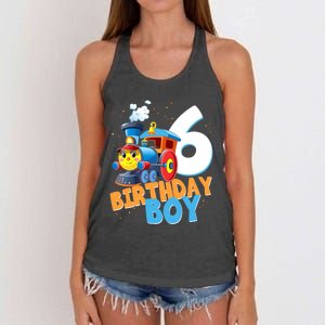 6th Birthday Train Boy Girl 6 Years Old Im Six Gift Women's Knotted Racerback Tank