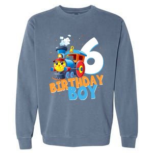 6th Birthday Train Boy Girl 6 Years Old Im Six Gift Garment-Dyed Sweatshirt