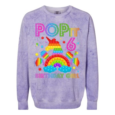 6th Birthday Unicorn Fidget Pop It Birthday 6 Year Old Colorblast Crewneck Sweatshirt