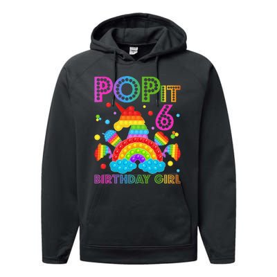 6th Birthday Unicorn Fidget Pop It Birthday 6 Year Old Performance Fleece Hoodie