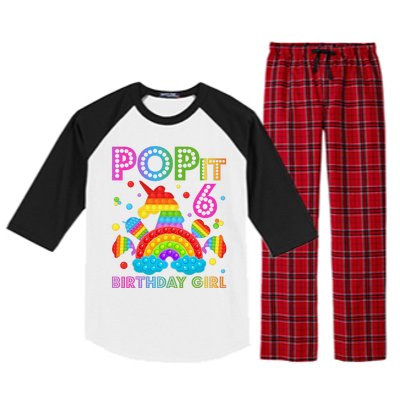 6th Birthday Unicorn Fidget Pop It Birthday 6 Year Old Raglan Sleeve Pajama Set