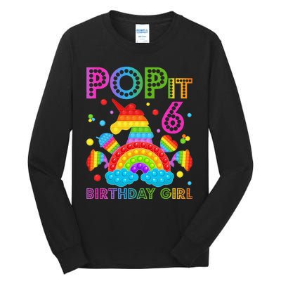 6th Birthday Unicorn Fidget Pop It Birthday 6 Year Old Tall Long Sleeve T-Shirt