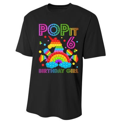 6th Birthday Unicorn Fidget Pop It Birthday 6 Year Old Performance Sprint T-Shirt