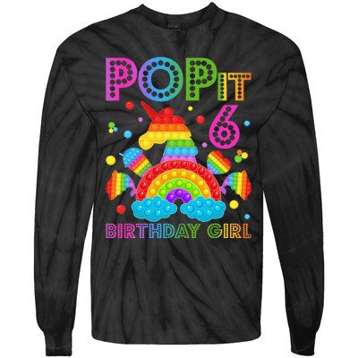 6th Birthday Unicorn Fidget Pop It Birthday 6 Year Old Tie-Dye Long Sleeve Shirt