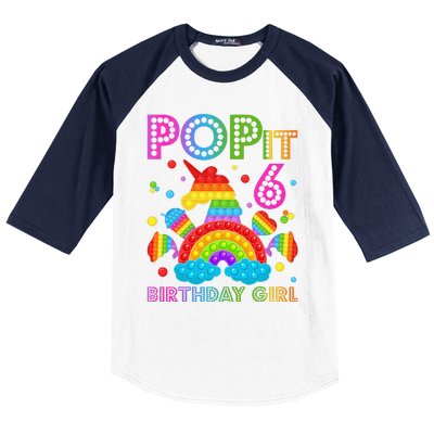 6th Birthday Unicorn Fidget Pop It Birthday 6 Year Old Baseball Sleeve Shirt