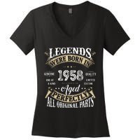 64th Birthday Vintage Legends Born In 1958 Women's V-Neck T-Shirt