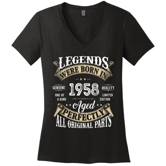 64th Birthday Vintage Legends Born In 1958 Women's V-Neck T-Shirt