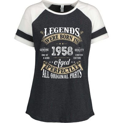 64th Birthday Vintage Legends Born In 1958 Enza Ladies Jersey Colorblock Tee