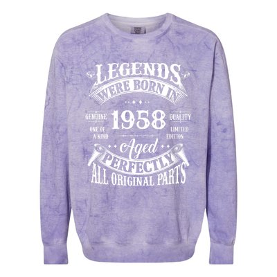 67th Birthday Vintage Legends Born In 1958 67 Years Old Colorblast Crewneck Sweatshirt