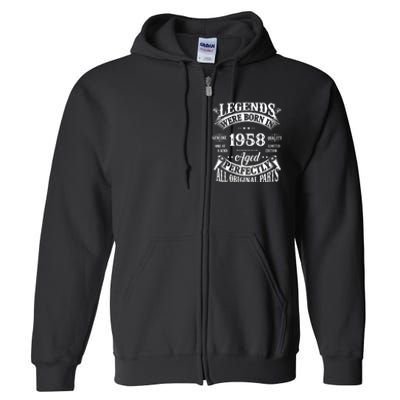 67th Birthday Vintage Legends Born In 1958 67 Years Old Full Zip Hoodie