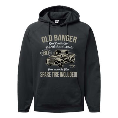 60th Birthday Vintage Old Banger 60 Years Old M.e.n Gift Retro Performance Fleece Hoodie