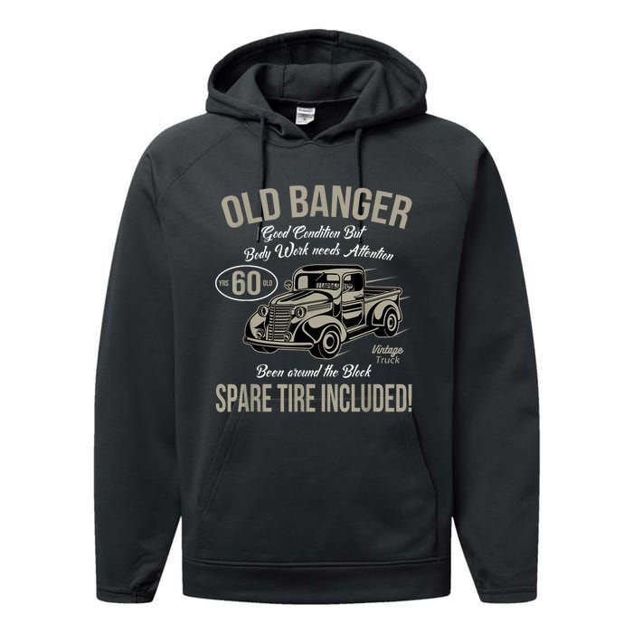 60th Birthday Vintage Old Banger 60 Years Old M.e.n Gift Retro Performance Fleece Hoodie