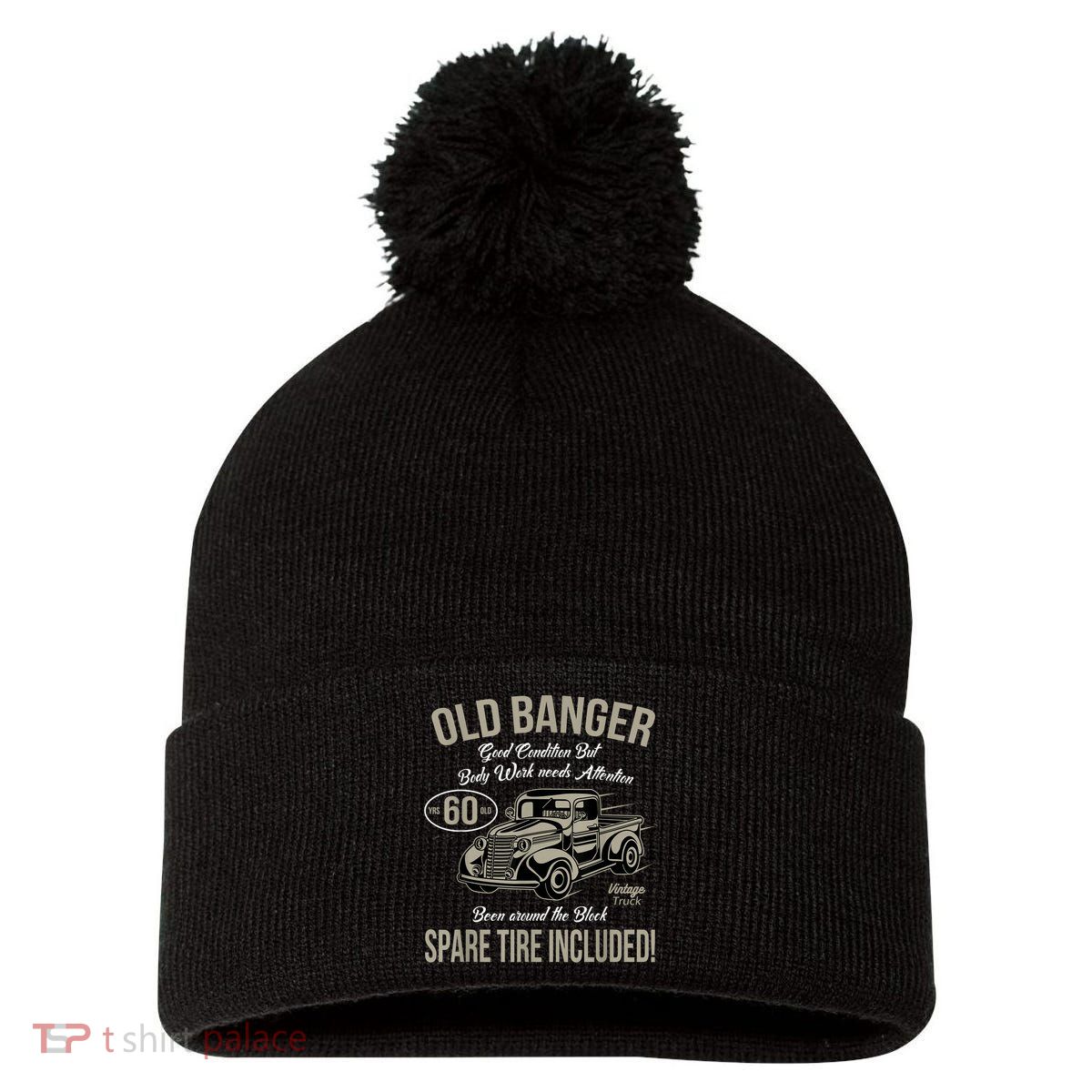 60th Birthday Vintage Old Banger 60 Years Old M.e.n Gift Retro Pom Pom 12in Knit Beanie
