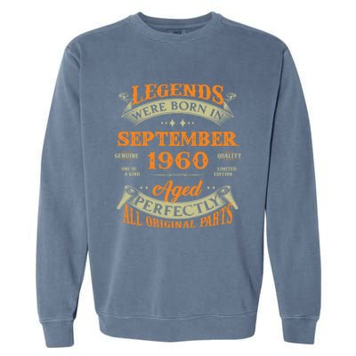 63rd Birthday Vintage Legends Born In September 1960 Gift Garment-Dyed Sweatshirt