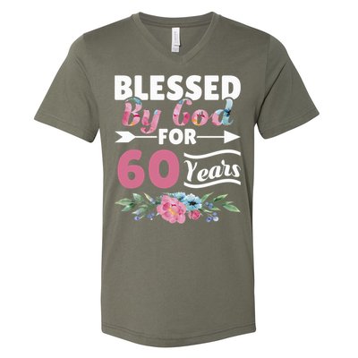 60th Birthday Woman Man Blessed By God For 60 Years V-Neck T-Shirt