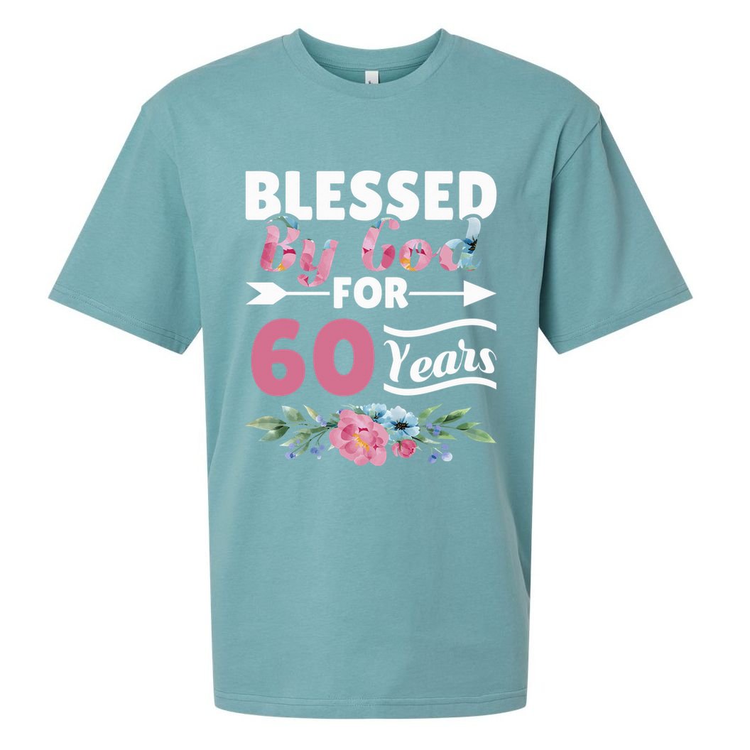 60th Birthday Woman Man Blessed By God For 60 Years Sueded Cloud Jersey T-Shirt