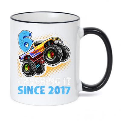 6 Crushing It Since 2017 Monster Truck 6th Birthday 11oz Black Color Changing Mug