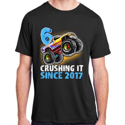 6 Crushing It Since 2017 Monster Truck 6th Birthday Adult ChromaSoft Performance T-Shirt