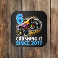 6 Crushing It Since 2017 Monster Truck 6th Birthday Coaster