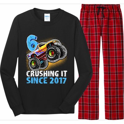 6 Crushing It Since 2017 Monster Truck 6th Birthday Long Sleeve Pajama Set