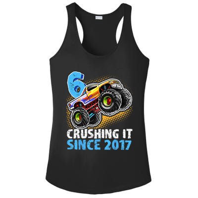 6 Crushing It Since 2017 Monster Truck 6th Birthday Ladies PosiCharge Competitor Racerback Tank