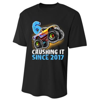 6 Crushing It Since 2017 Monster Truck 6th Birthday Performance Sprint T-Shirt