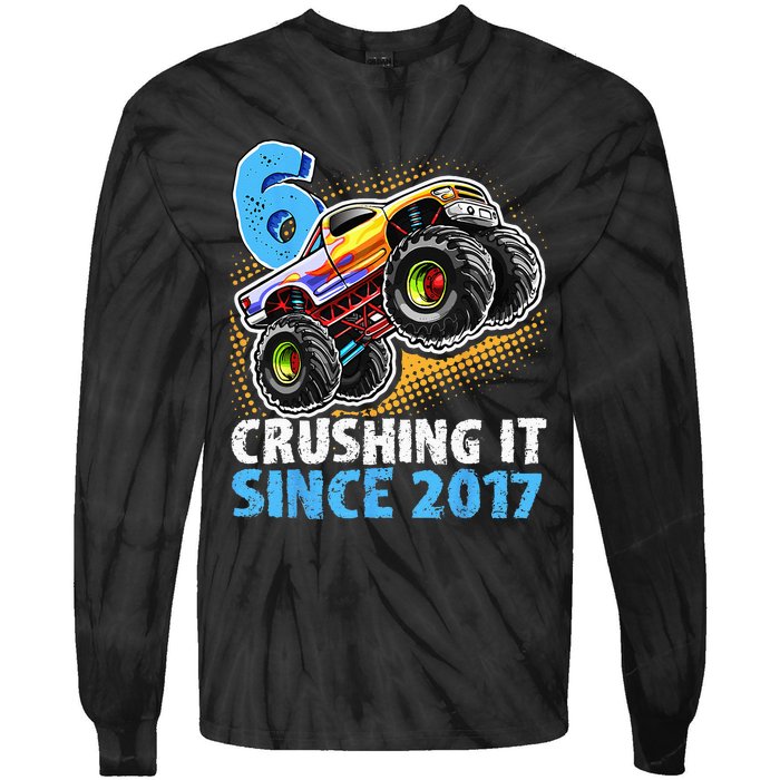 6 Crushing It Since 2017 Monster Truck 6th Birthday Tie-Dye Long Sleeve Shirt