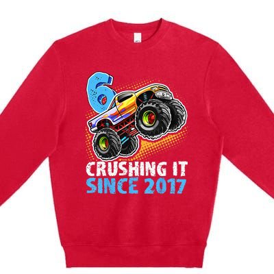 6 Crushing It Since 2017 Monster Truck 6th Birthday Premium Crewneck Sweatshirt