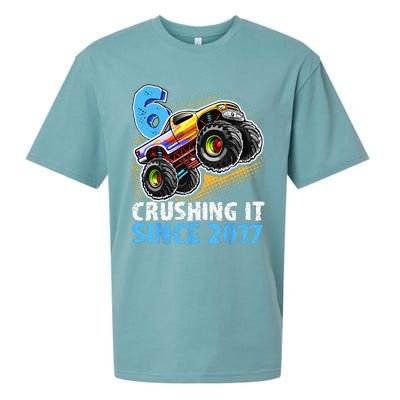 6 Crushing It Since 2017 Monster Truck 6th Birthday Sueded Cloud Jersey T-Shirt