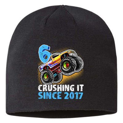 6 Crushing It Since 2017 Monster Truck 6th Birthday Sustainable Beanie