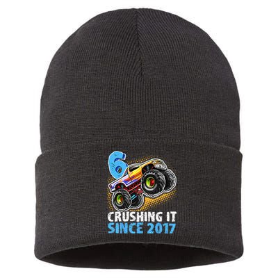 6 Crushing It Since 2017 Monster Truck 6th Birthday Sustainable Knit Beanie