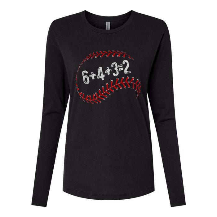 6+4+3=2 Double Play Baseball Player Fun Baseball Saying Womens Cotton Relaxed Long Sleeve T-Shirt