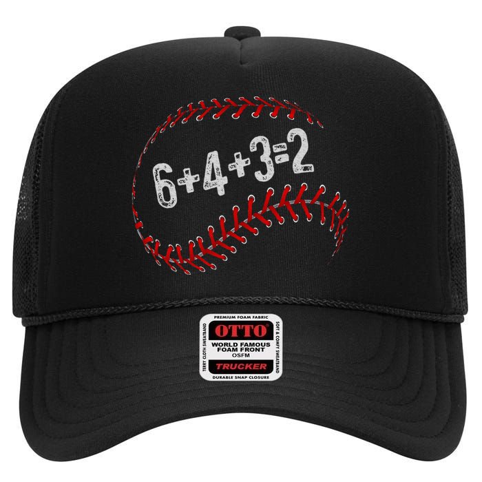 6+4+3=2 Double Play Baseball Player Fun Baseball Saying High Crown Mesh Back Trucker Hat