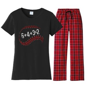 6+4+3=2 Double Play Baseball Player Fun Baseball Saying Women's Flannel Pajama Set